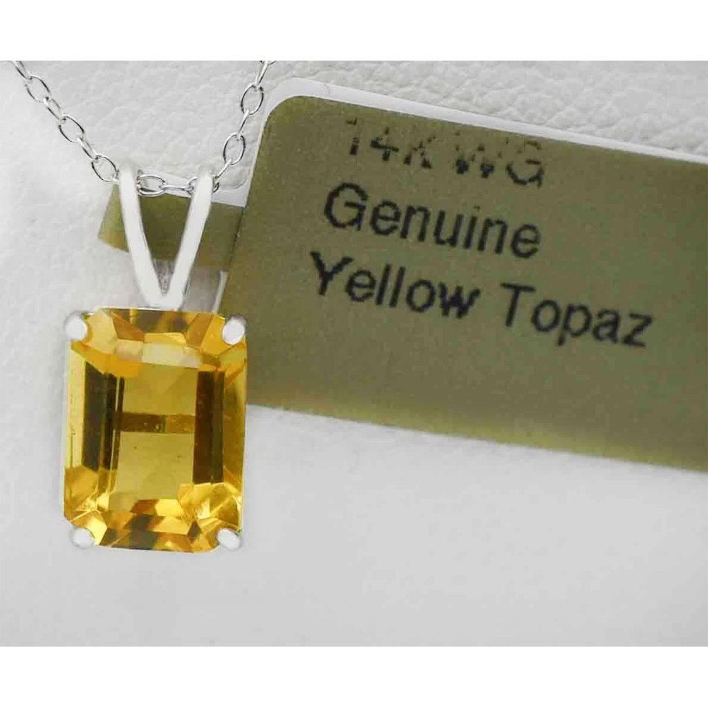 Genuine 2.85 Cts Yellow Topaz Pendant 14k White Gold